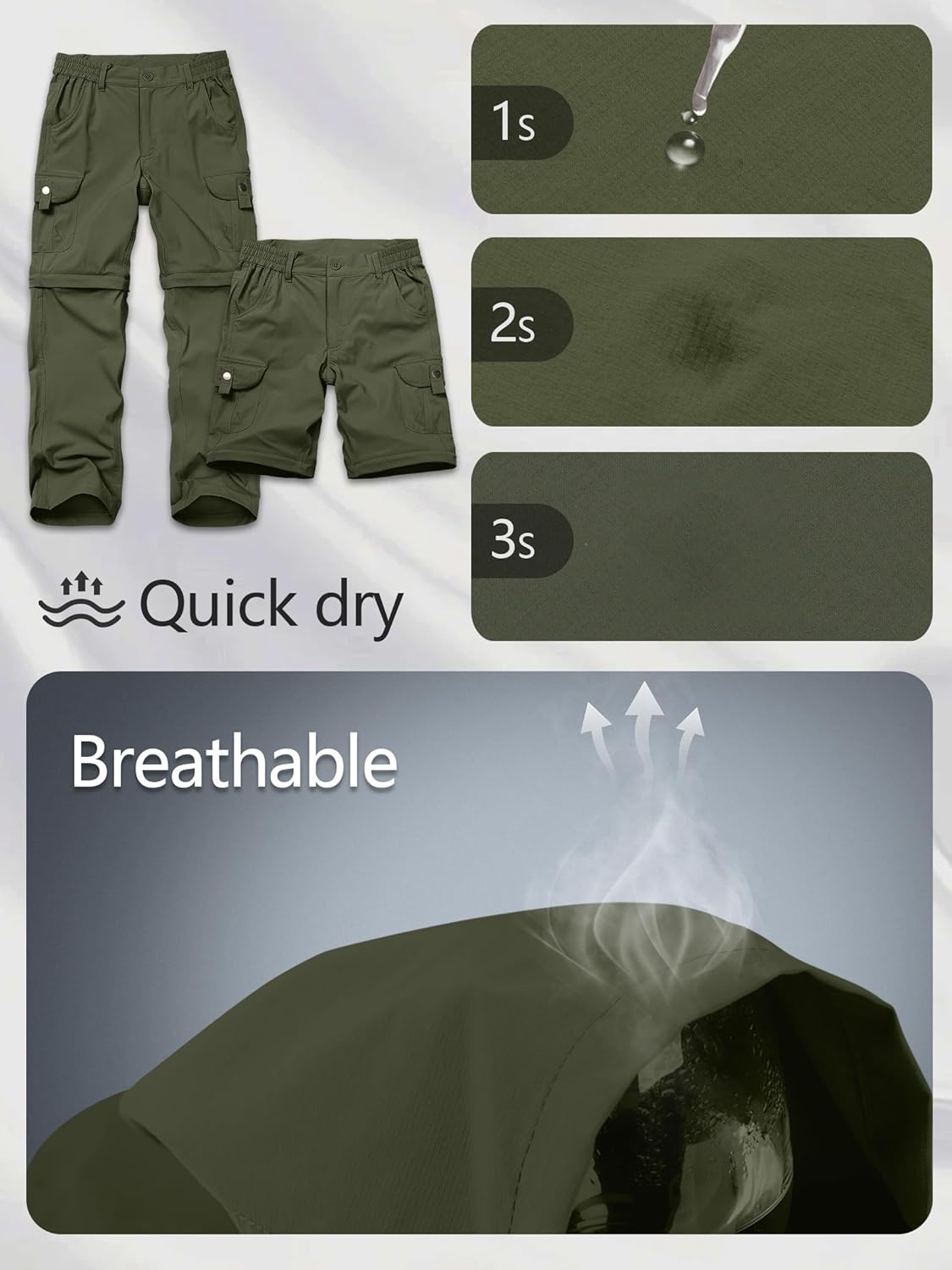 Kids' Cargo Pants, Boys Convertible Hiking Pants, Boy Zip Off Outdoor Casual Pants Quick Dry Climbing Trousers for Youth - Image 5