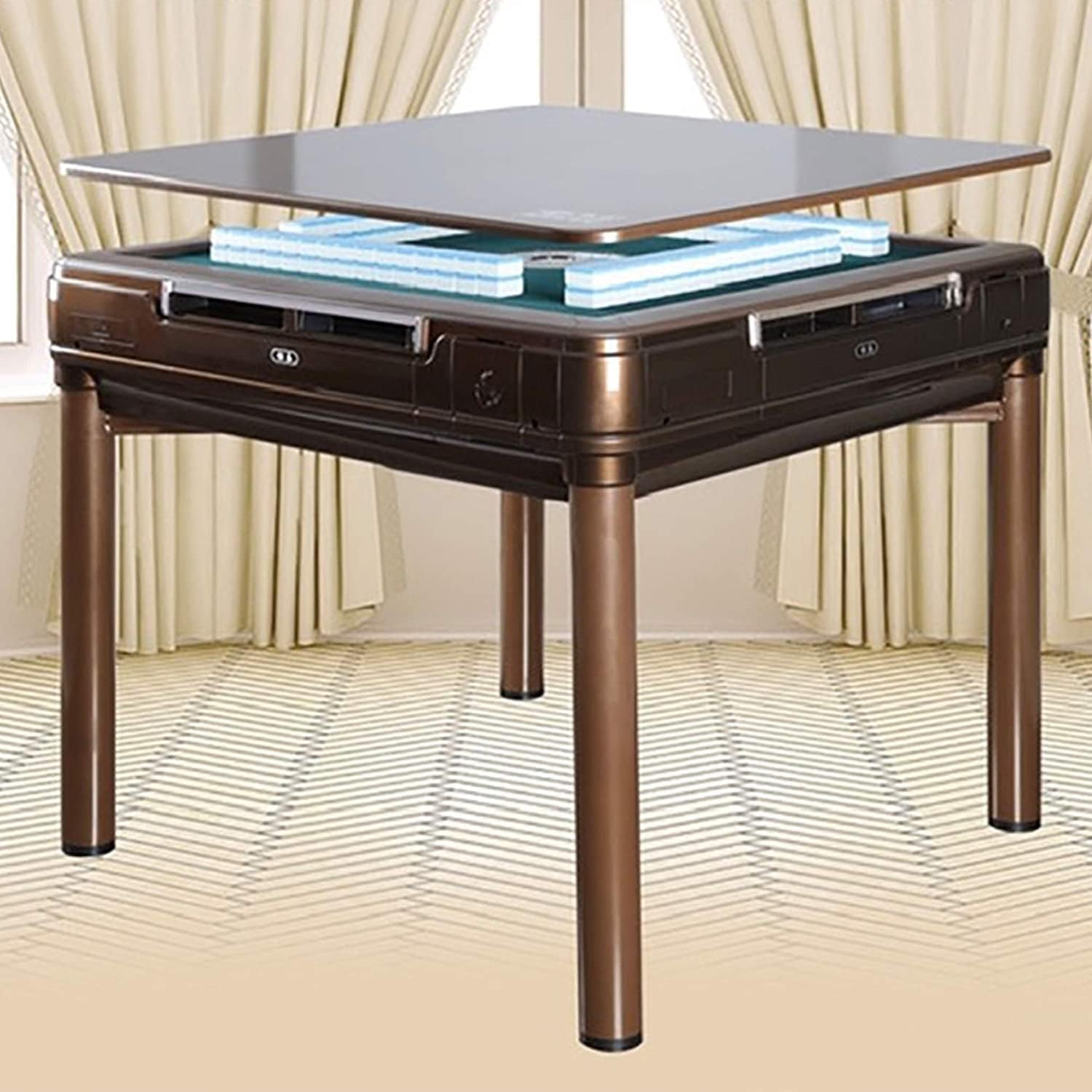usamjtable 4-Legs Dining Table Style Automatic Mahjong Table with 4 USB Chargers - 50 mm Tiles (Blue & Green) & 1 Cloth Cover Mahjong 適配所有玩法 推薦四川麻将108张