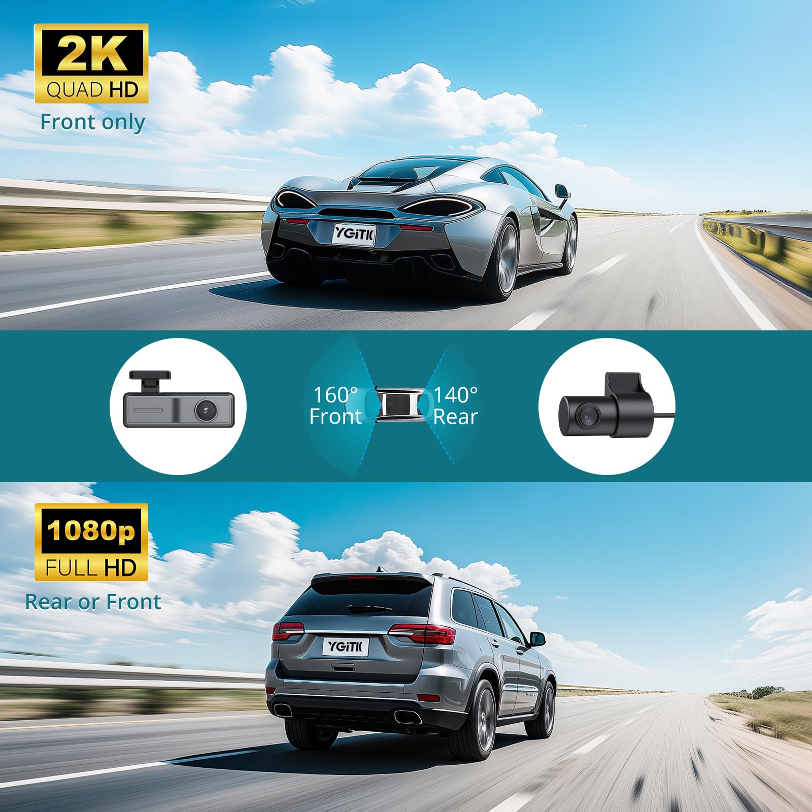 Dashcam Voiture Avant Arrière 2K avec WiFi & App, Caméra Embarquée Voiture Grand Angle 160°, Vision Nocturne F1.8, G-Sensor, Enregistrement en Boucle, Mode Parking 24H, Carte SD 32 Go Incluse
