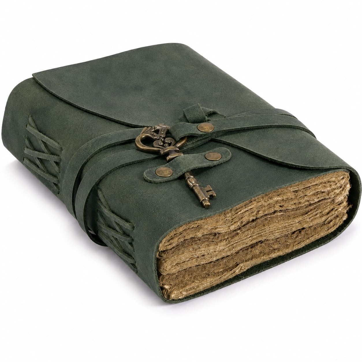 Journal vintage en cuir – Journal vintage fait à la main avec bord à débordement en papier et cuir – Journal d'ombres – Carnet de croquis en cuir – Journal de dessin – Excellent cadeau (vert, 19,1 x