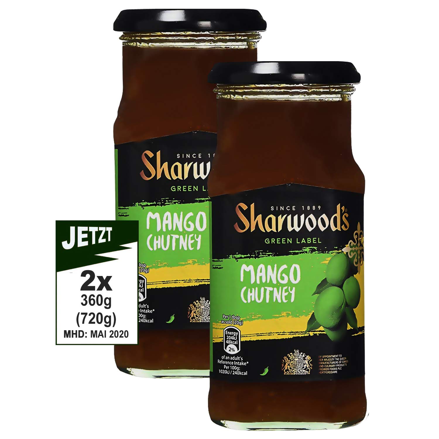 Sharwood's Mango Chutney Green Label 2x 360g (720 g) - authentisches indisches Chutney!