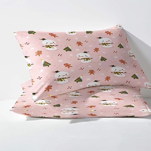 Miniatura 3 de Sábanas de Navidad tamaño Queen, juego de sábanas de muñeco de nieve con estampado de hombre de jengibre de 4 piezas, sábana bajera ajustable de