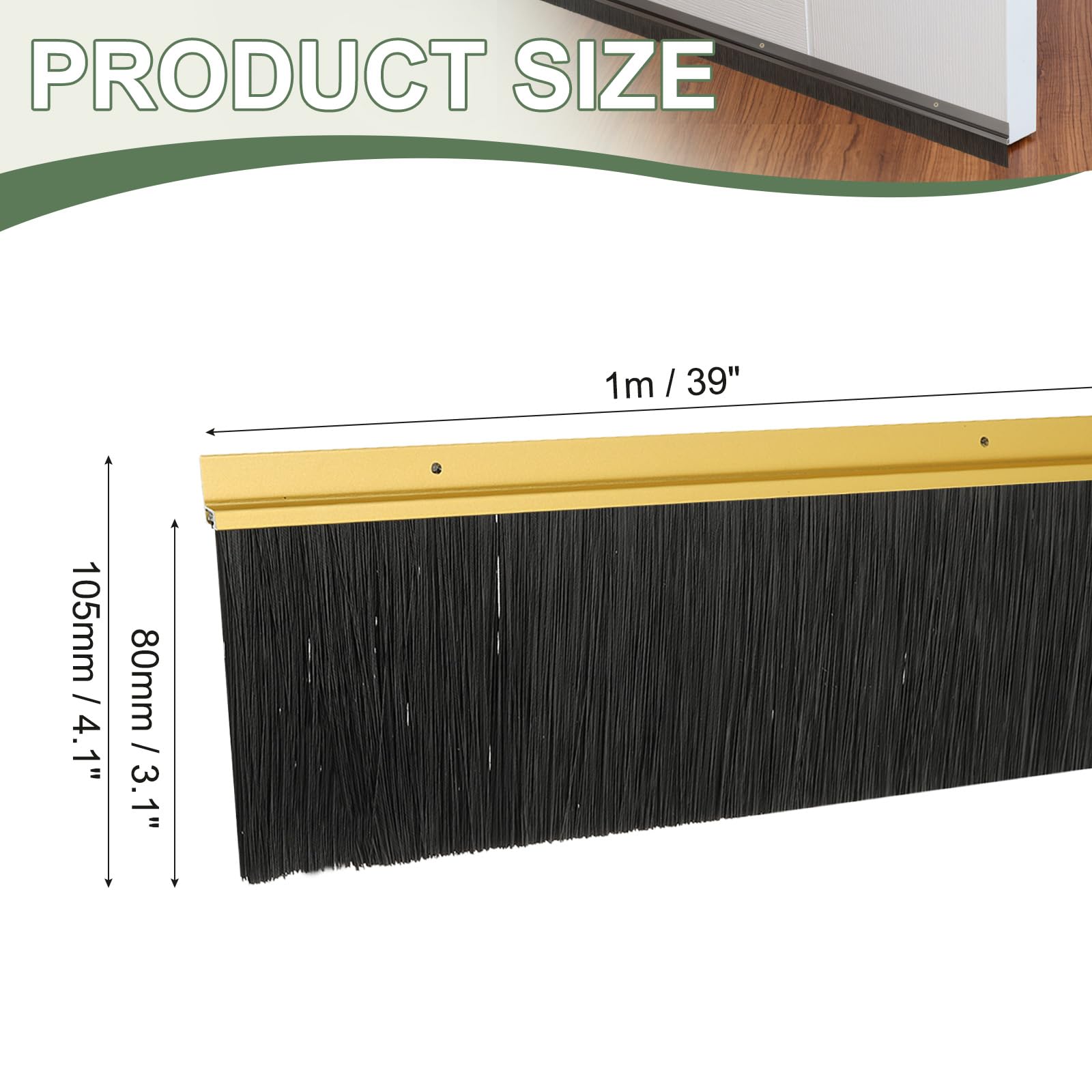 YELARXI Door Sweep Aluminum Alloy Brush Sweeps, 3.1 Inch Black PP Brush 39"L x 4.1"W Fit for Gaps of Door Bottom - Image 2