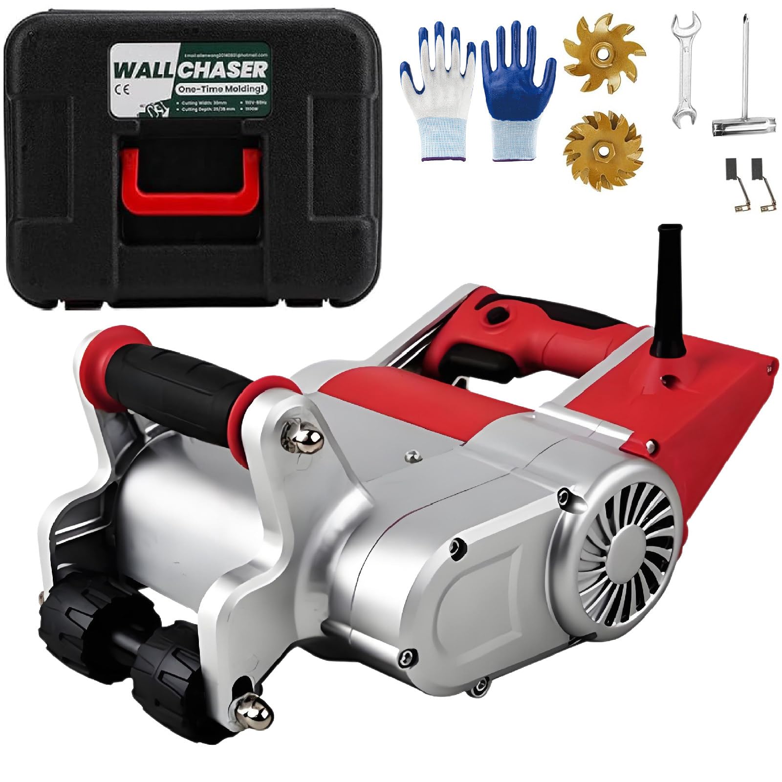 SENJINGHUA Groove-Cutting Machine, 1100W Electric Wall Chaser With Adjustable Depth (15-30mm), Anti-Self-Locking Switch and Dust Extraction Port for Light Brick Red-220V