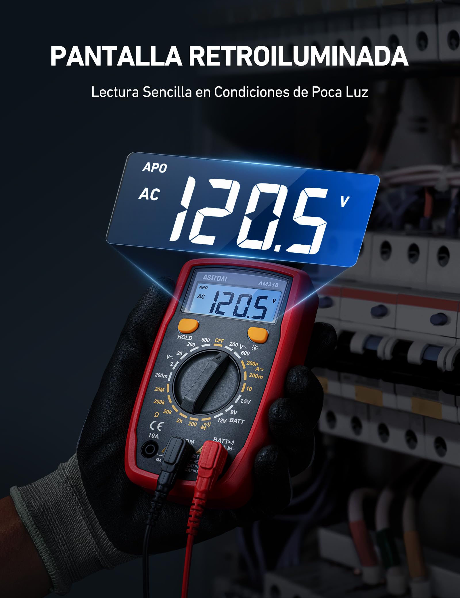 AstroAI Multímetro Digital, Polímetro Profesional, Voltímetro, Tester Electricista, Multimeter para Corriente CC, Voltaje CA/CC, Resistencia, Continuidad y Diodos de Prueba, Negro — view 6