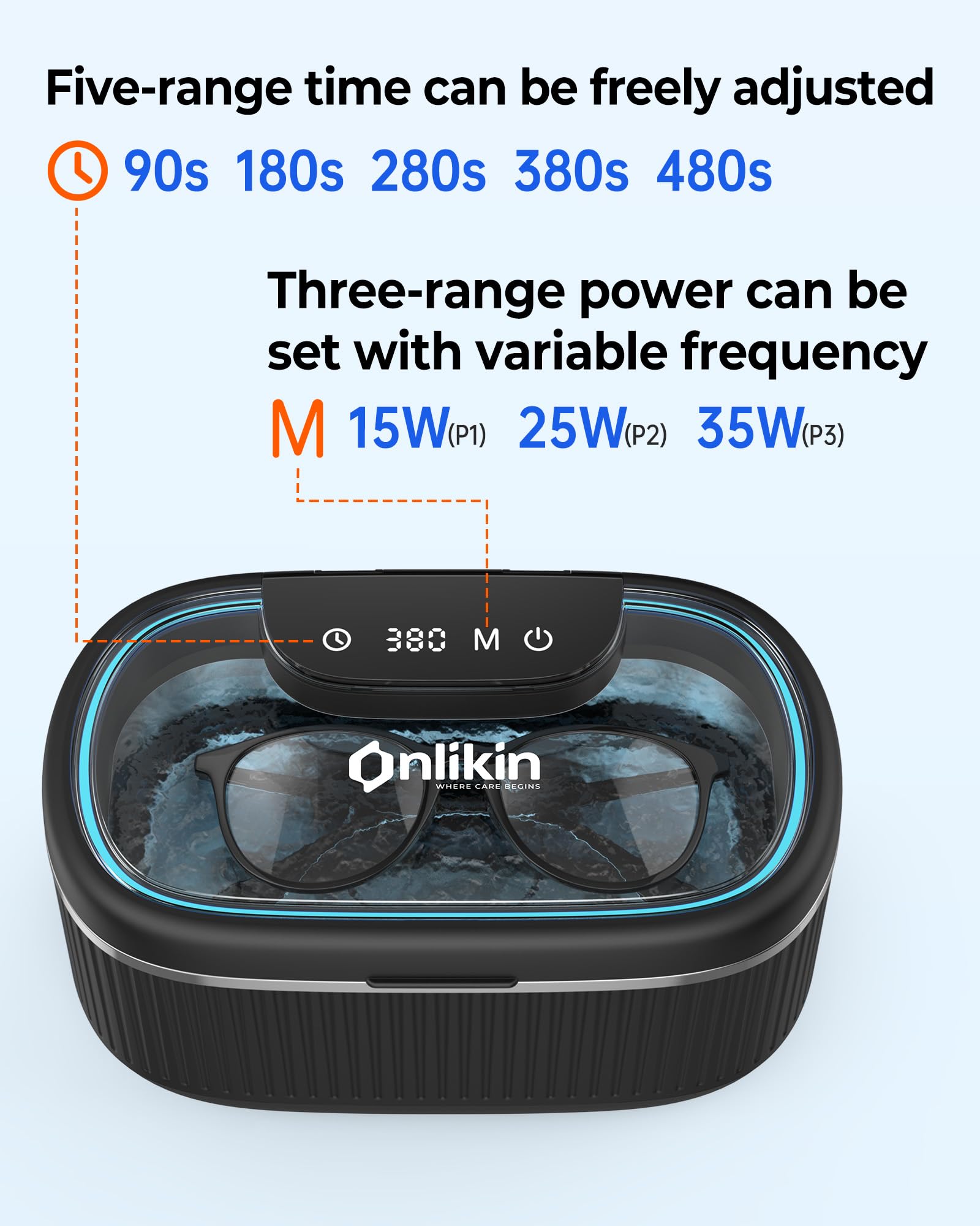 Limpiador ultrasónico para joyas, 35 W, 45 kHz, 5 temporizadores, 3 modos de potencia, gafas, anillos, correa de reloj, dentaduras postizas - 20 piezas