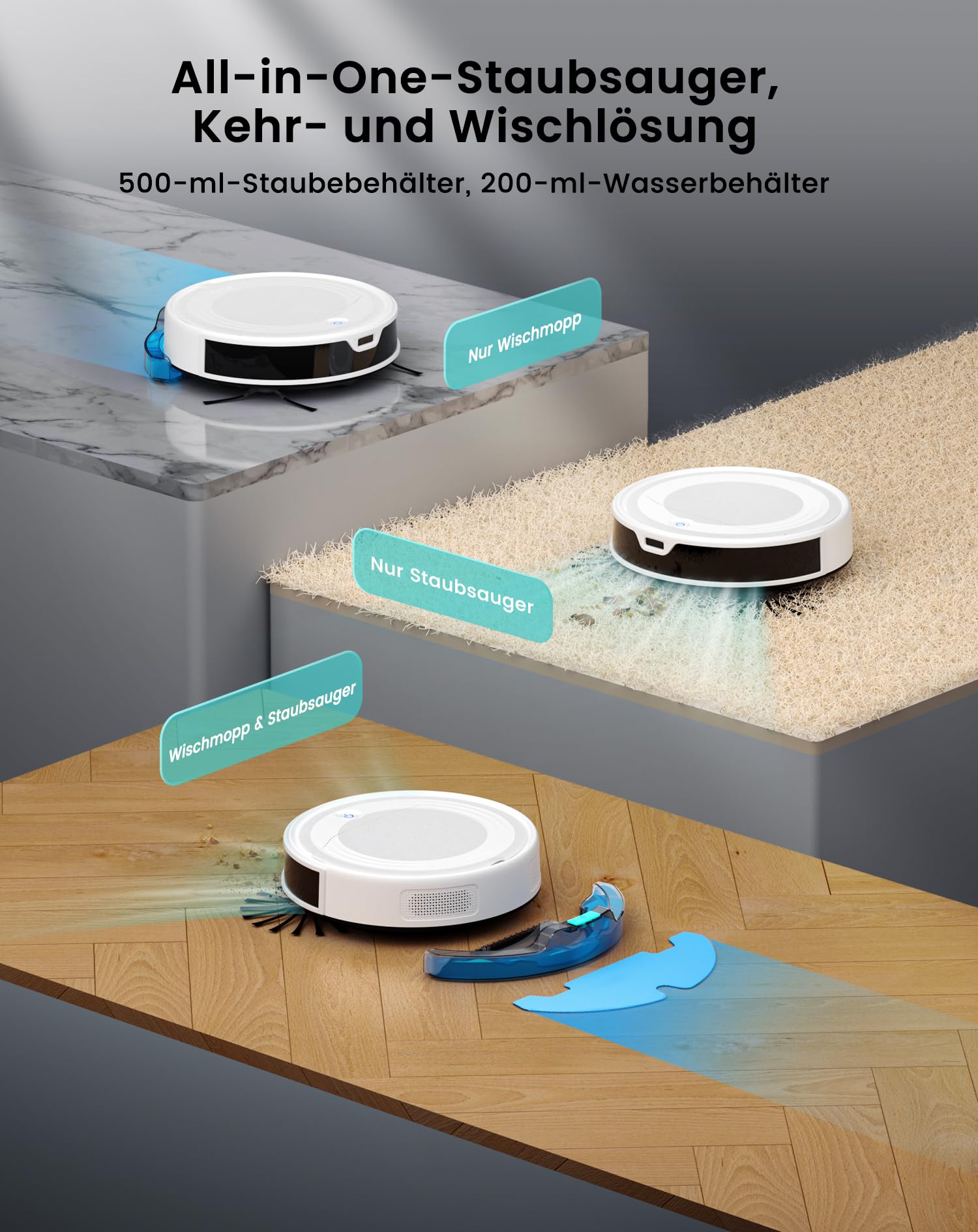 LEFANT Staubsauger Roboter mit Wischfunktion Ultra Dünner, Staubsauger Roboter Anti-Tangle, Präzise Hindernisvermeidung, App, Alexa Steuerung für Tierhaare Teppiche, M310 Ultra Weiß