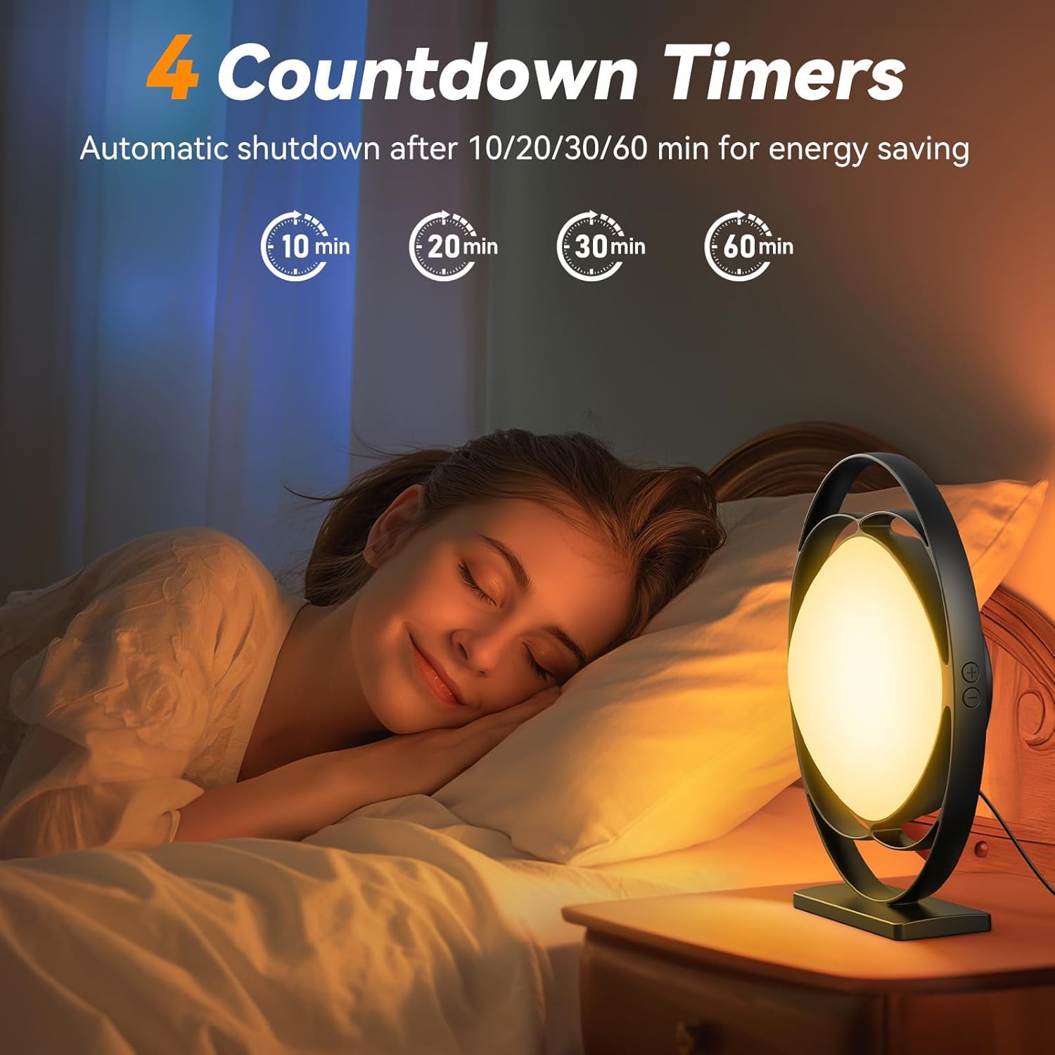 Lámpara de Luz Diurna, Lámpara de Fototerapia Sin Rayos UV de 10000 lux, 3 Temperaturas de Volor, 4 Temporizadores, 5 Iintensidades de Luz Ajustables, Lámpara Solar con Función de Memoria (Negra)