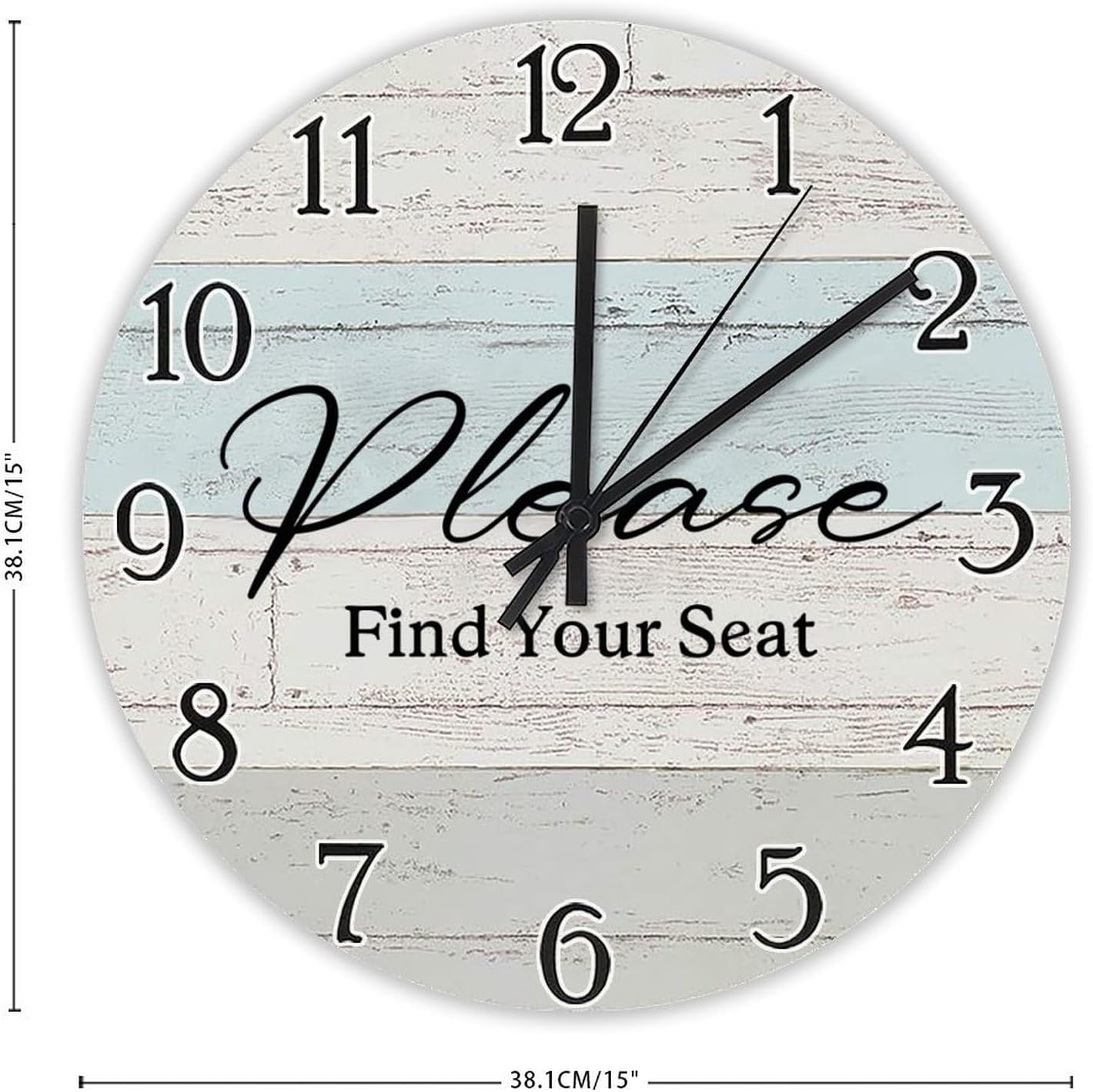 Please Find Your Seat Wall Clock Quote Sayings 15 Inch Wall Clocks Battery Operated Silent Non-Ticking Rutic Hanging Clock for Bedroom Living Room Farmhouse Wall Decor