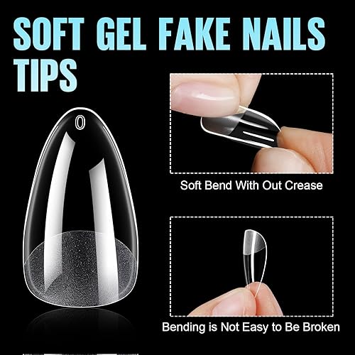 Miniatura 5 de TOMICCA Puntas de uñas de almendra, 360 uñas acrílicas de cobertura completa a presión media mate, 12 tamaños, puntas de uñas postizas de gel suave