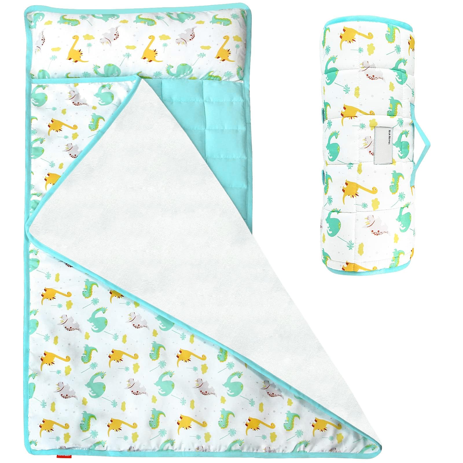 Moonsea Nap Mat with Pillow for Toddlers Dinosaur and Fleece Minky Blanket, Lightweight Perfect for Toddlers Preschool, Daycare, Travel Sleeping Bag