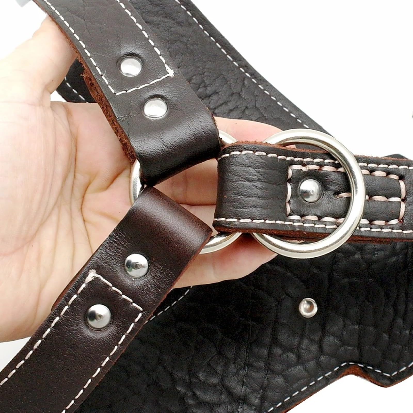 Control Rápido Ajustable con Mango, Arnés para Perros Grandes, Chaleco De Cuero Genuino Duradero para Perros, Arneses para Labrador Bulldog,Marrón,3XL