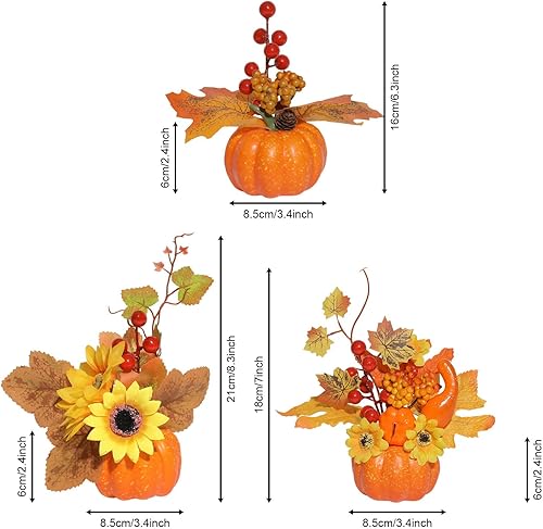 Miniatura 3 de U'Artlines 6 calabazas artificiales de Acción de Gracias, mini calabazas falsas con hojas de arce y bayas, flores artificiales para cosecha de