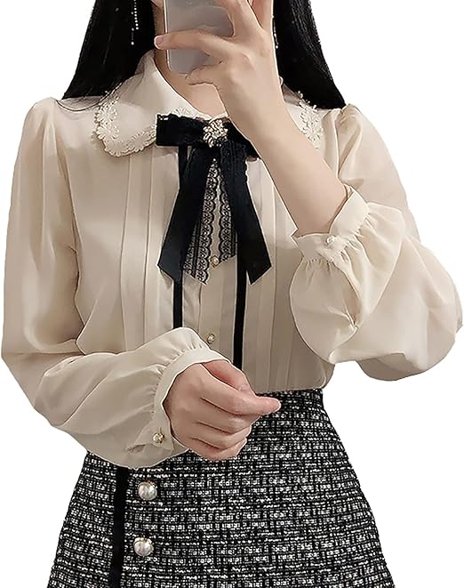 Amazon | [TOWYYO] 地雷系 シフォン ブラウス かわいい リボン 花柄 