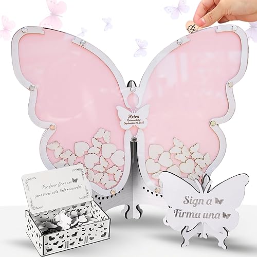 Miniatura 1 de Personalized Butterfly Quinceanera Guest Book Drop Box Alternative Special Gifts for Daughter, Butterfly Mis Quince Sweet 15 Drop box Guest Book,