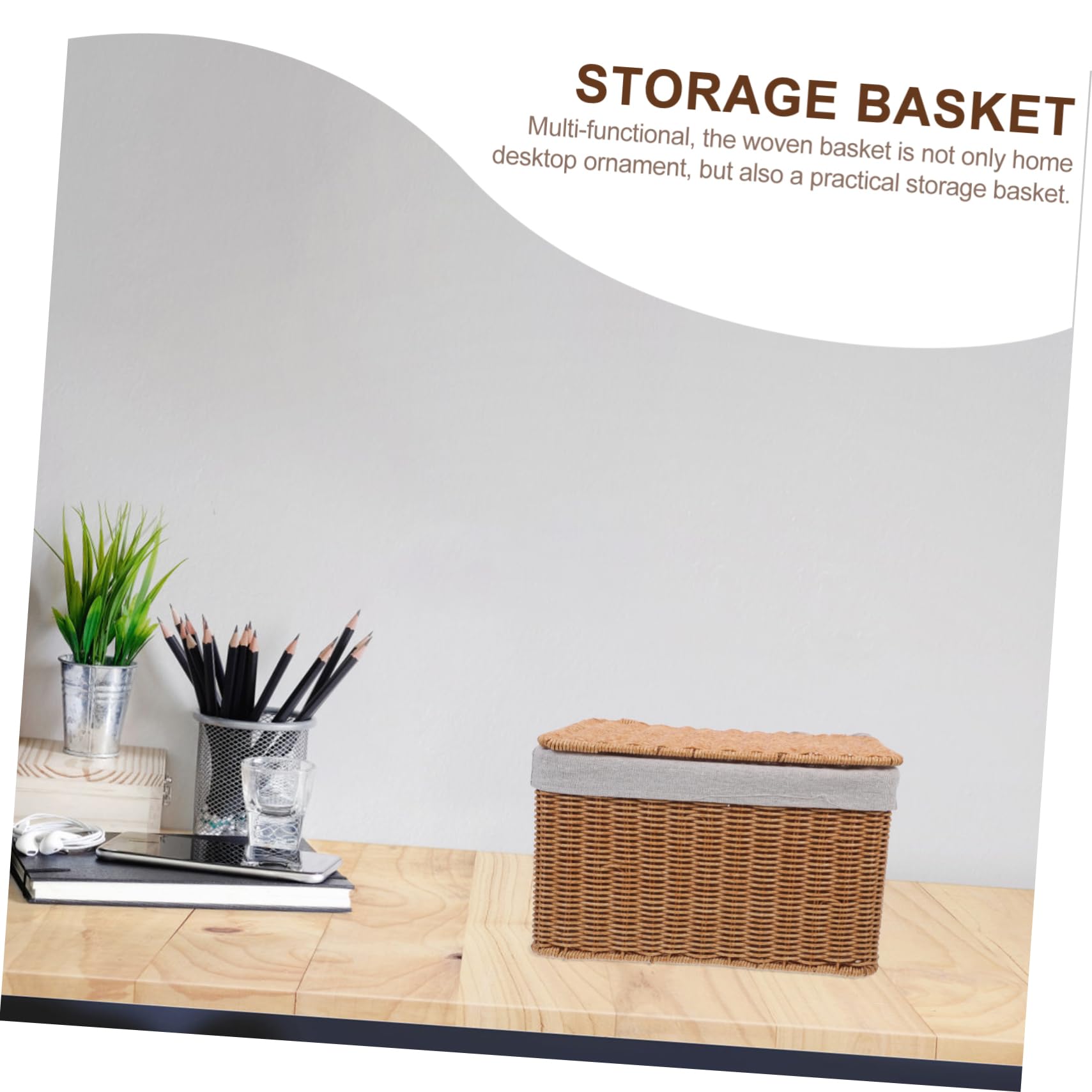 Cestino Rettangolare Intrecciato in Vimini con Coperchio e Doppie Maniglie, Porta Oggetti Versatile per Biancheria e Libri, Contenitore Grande 36x26x21 Cm per Organizzazione Casa