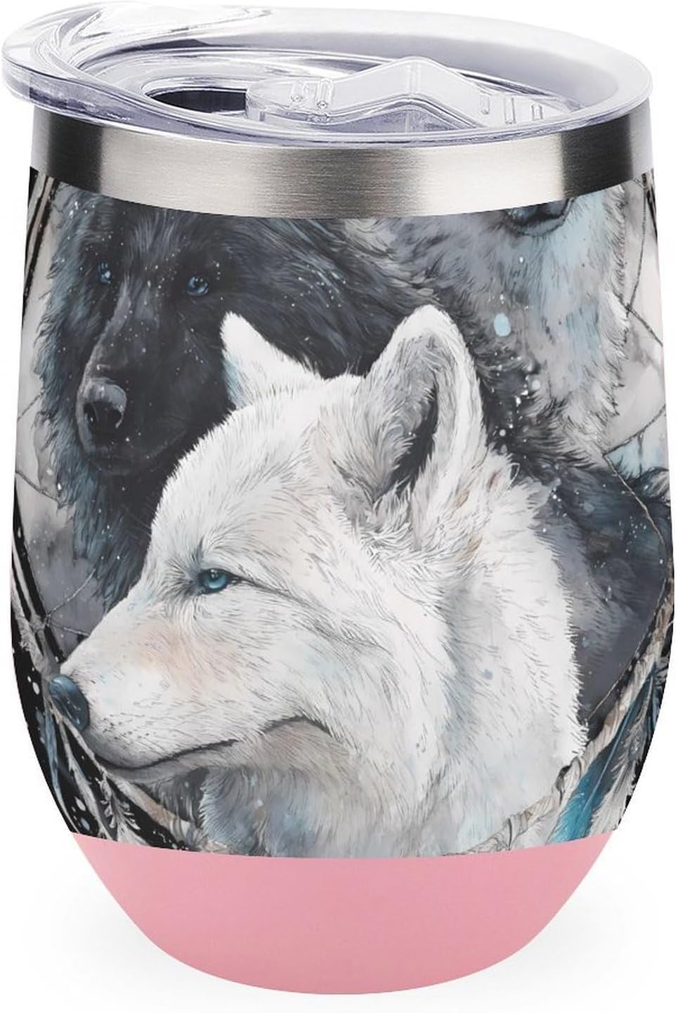 Wolf Dreamcatchers Blue Eyes Insulated Drinking Cup Stainless Steel Coffee Mug Wine Tumbler with Lid 12OZ