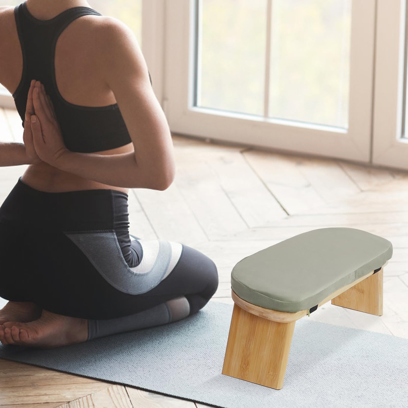 Panca da meditazione, pieghevole, da yoga, con cuscino, ergonomica, pieghevole, comoda e morbida, imbottita, accessori per yoga (verde)
