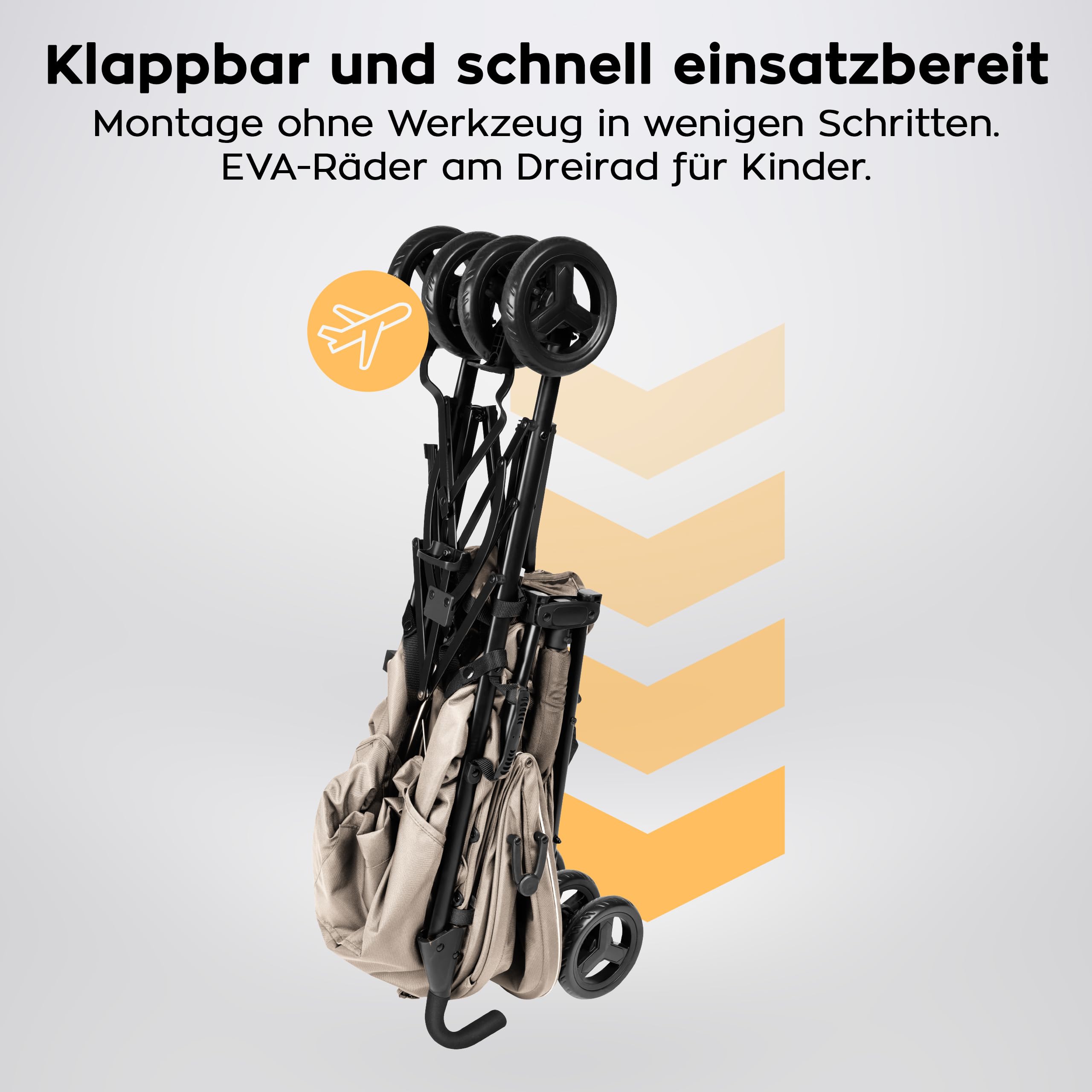 Tulano Davos 35 Reisebuggy – Kinderbuggy klappbar mit Liegefunktion bis 25kg – kompakter Kinderwagen Beige