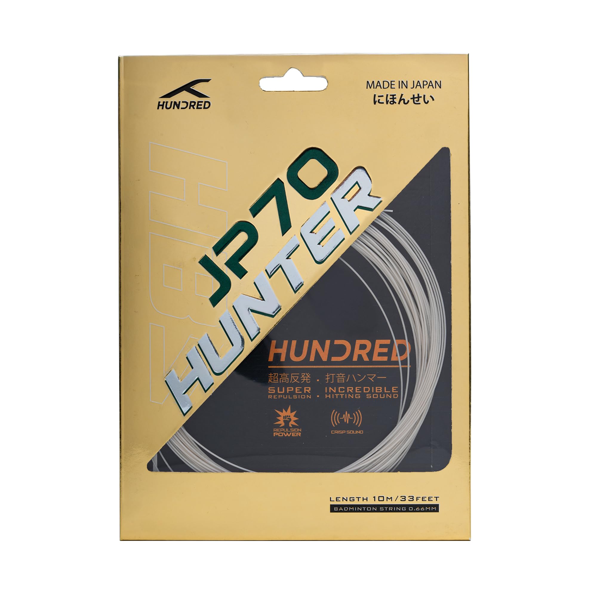 Hundred JP 70 Hunter Badminton String | Premium Control & Durability | Professional-Grade Shock Absorption | Crisp Hitting Sound | Made in Japan (Ice White)