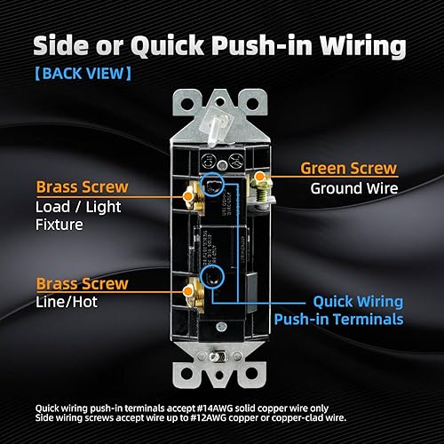 Miniatura 4 de ELEGRP Interruptor de luz decorativa de un solo polo con placa de 15 amperios, 120-277 V, reemplazo del interruptor basculante de paleta,