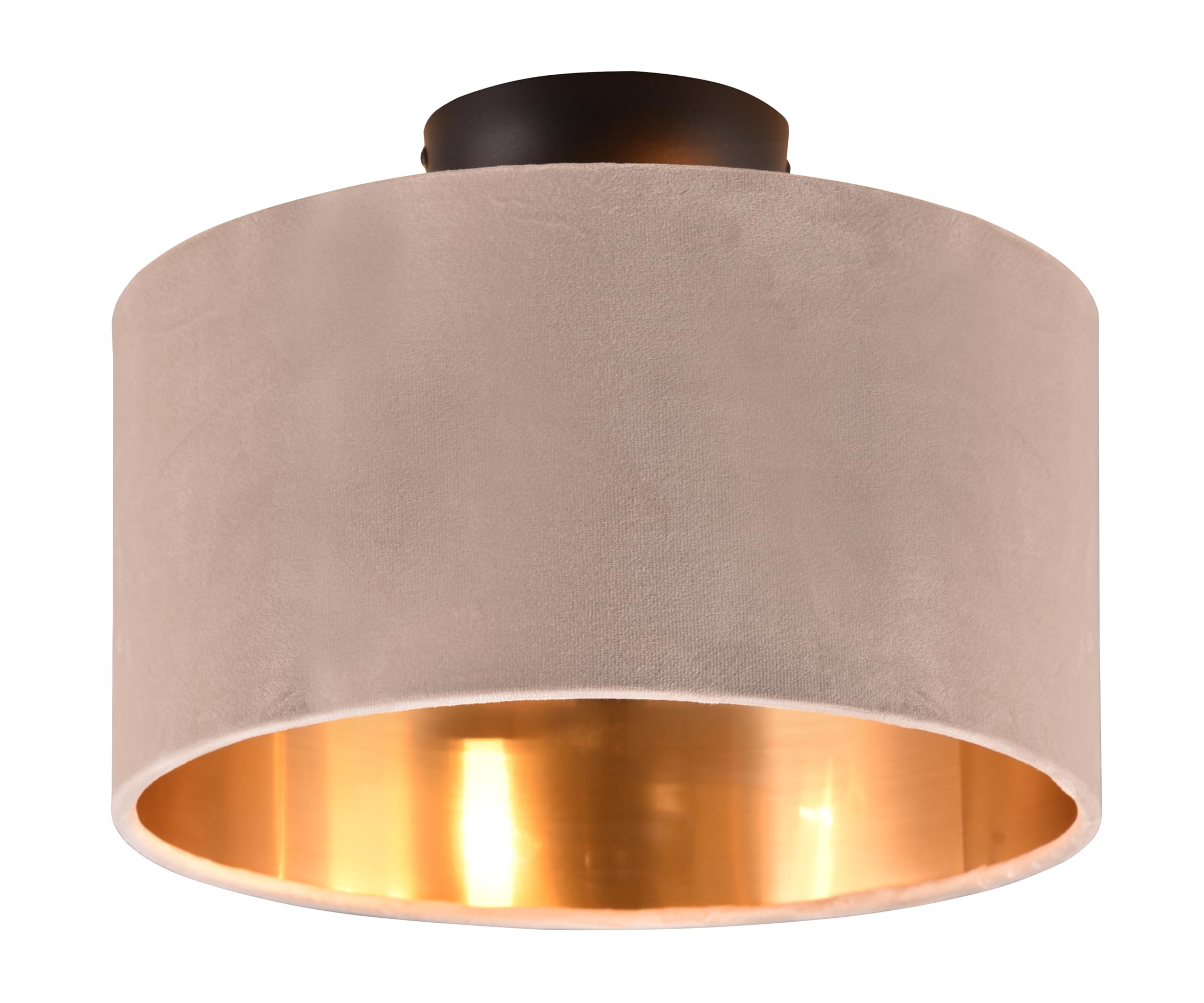 Trio Leuchten Plafonnier Julieta 619000244, métal noir mat, abat-jour beige velours/doré, excl. 2x E14