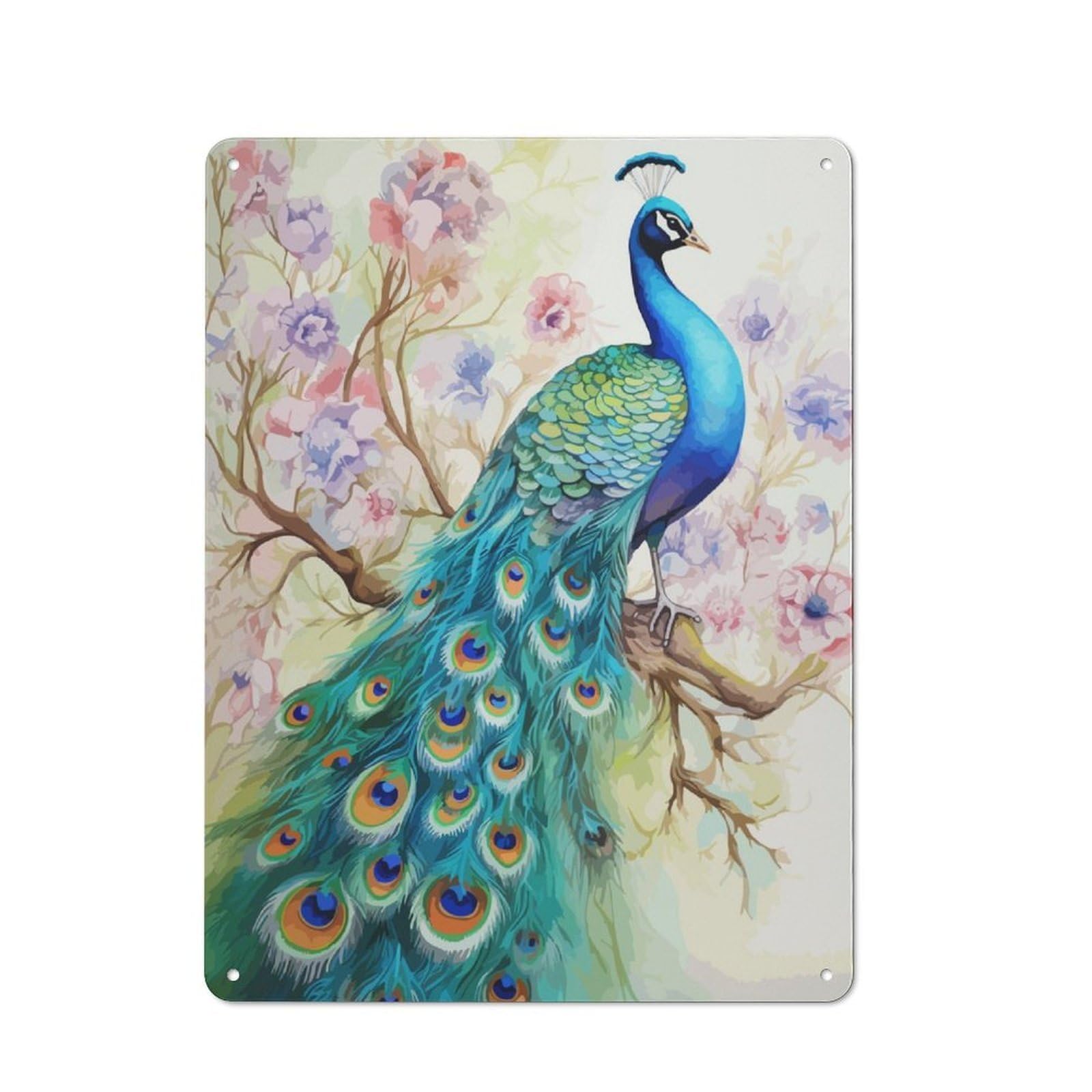 Junmoney Funny Peacock Watercolor Printed Metal Sign 40X30cm For Living Room Or Hallway, For Home Wall Decor Collectors