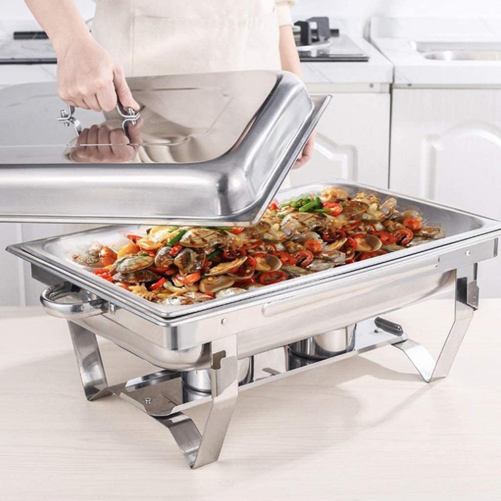 Chafing Dish in Acciaio Inox,Set di Chafing Dish Scaldavivande A Buffet,con Teglie per Alimenti E Porta-Combustibile,Set Professionale Scaldavivande per Catering A Buf