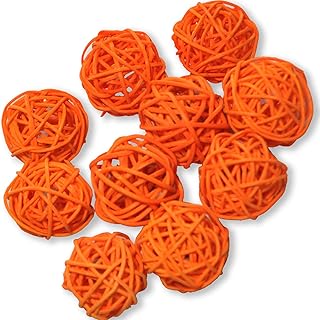 Set of 10pcs Wicker Rattan Balls Table Wedding Party Christmas Decoration (Diameter Diameter 1.6 Inch, Orange)