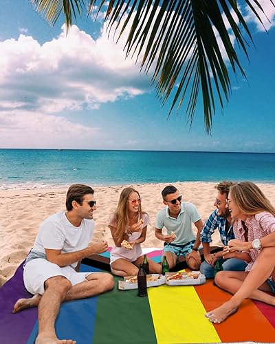 Miniatura 3 de Manta de playa con diseño de arcoíris para el Día del Orgullo, impermeable, a prueba de arena, rayas coloridas, ligera, para picnic al aire libre,