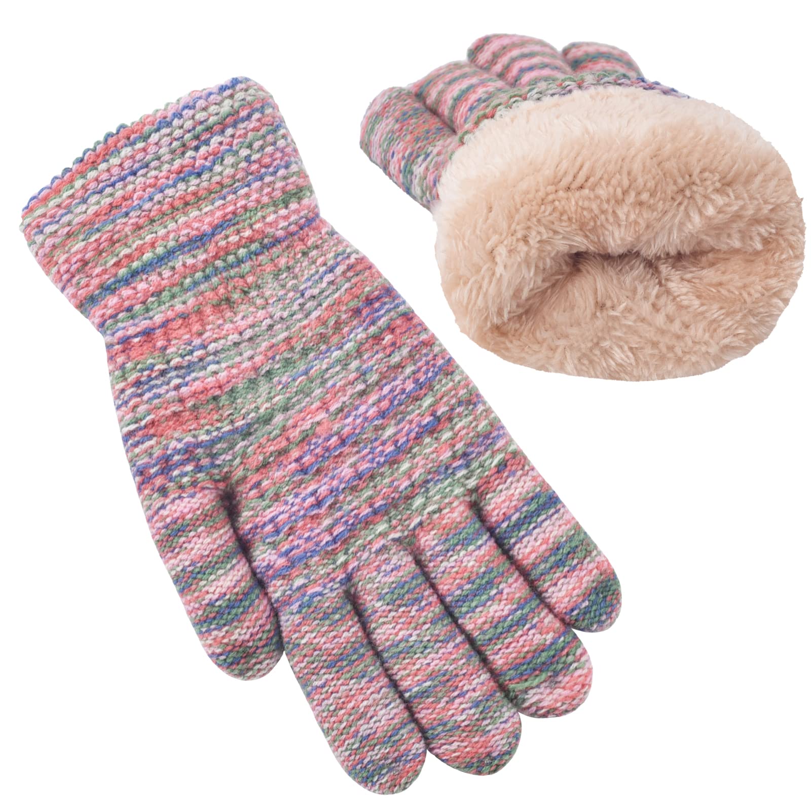 FENELY Winter Gloves for Boys Girls - Kids Warm Knit Thermal Cable Knitted Gloves Wool Fleece Lined Mittens for Cold Weather