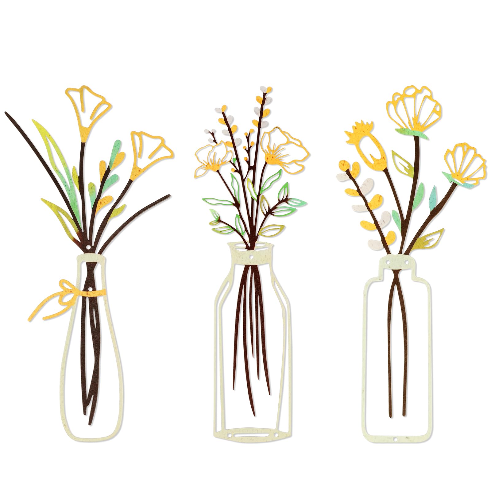 YiYa 3 Pièces Décoration Murale Métal Noir – Fleurs Abstraites Minimalistes, Sculpture Filaire Élégante Pour Salon, Chambre, Salle De Bain Ou Bureau
