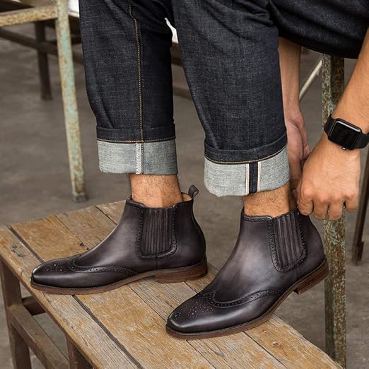 Stivaletti Da Uomo In Pelle Scamosciata Con Cinturino Alla Francese  Stivaletti Alla Caviglia In Pelle Scamosciata Da Lavoro Casual Con Punta  Squadrata Desertica,Black-44 : Amazon.it: Scarpe e borse