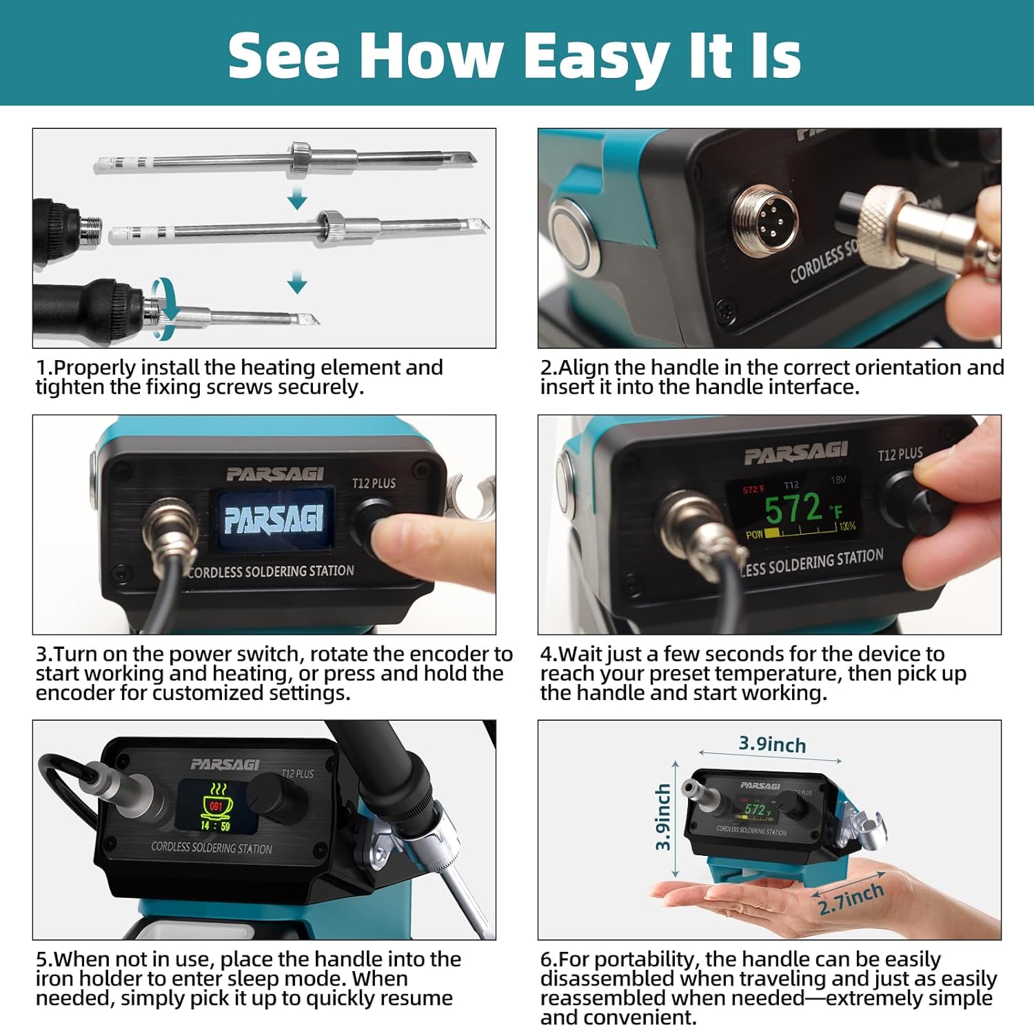 Step-by-step guide for assembling the Parsagi T12 PLUS Soldering Station.