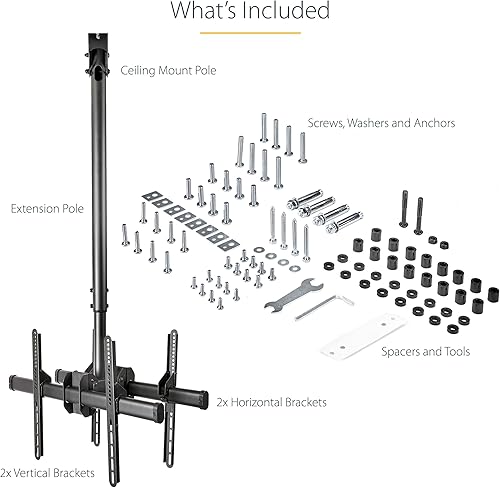 Miniatura 7 de StarTech.com Soporte de techo para TV doble, montaje en poste VESA de 2 pantallas para pantallas de 32 a 75 pulgadas, poste telescópico ajustable en