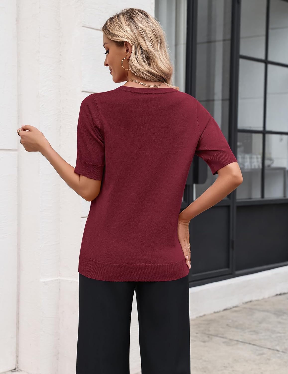 Zeagoo Women's Short Sleeve Sweater 2026 Spring Summer Tops Lightweight Casual V Neck Sweaters Dressy Work Blouses Clothes - Image 3