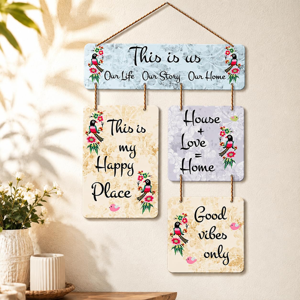 Decorative Hanging Wall Plaque for Home Decor | Family Quote MDF Wall Hanging Sign | This is Us Our Life Our Story Our Home | Multi Panel Wooden Wall Art | Living Room Bedroom Entrance Housewarming Gift-image-18
