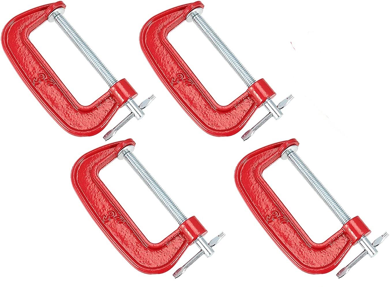 KROST Heavy Duty C and G Clamp Set, 3" C-Clamp for Metalworking, Woodworking, 3-Inch Max Jaw Opening, Red (4pcs)-image-33