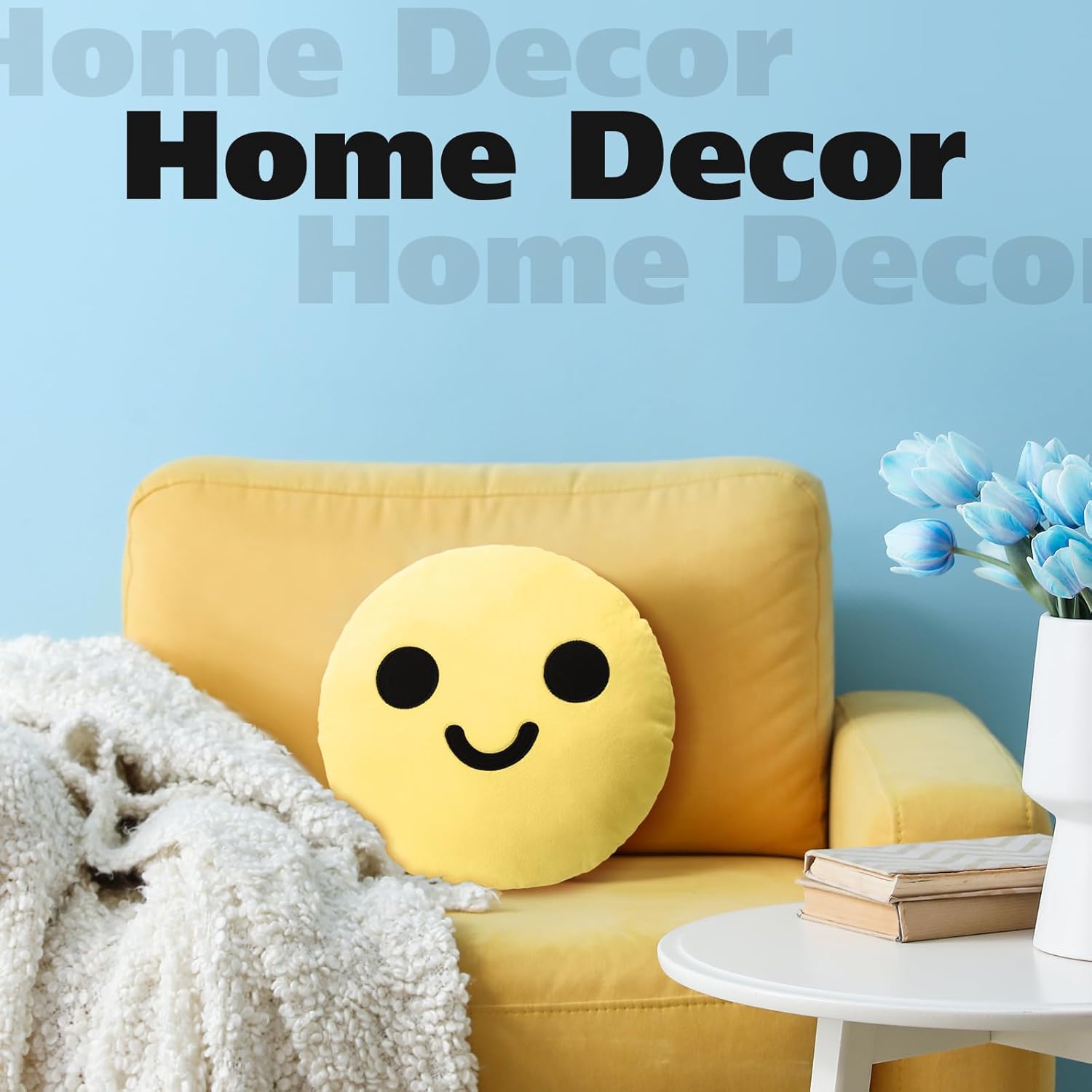 Beeveer 2 Pcs Smile Cute Face Pillow Round Decorative Pillow, Plush Soft Cushion Home Decor Floor Seating Cushion for Womens Day Bedroom Living Room 13.8''(Yellow)