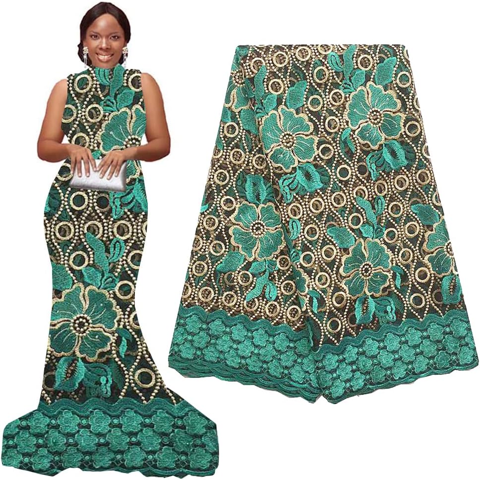 African Lace Fabric 5 Yards 2023 White Nigerian Lace Fabric Weddings Teal Green French Net Lace Embroidery BB812(Teal)
