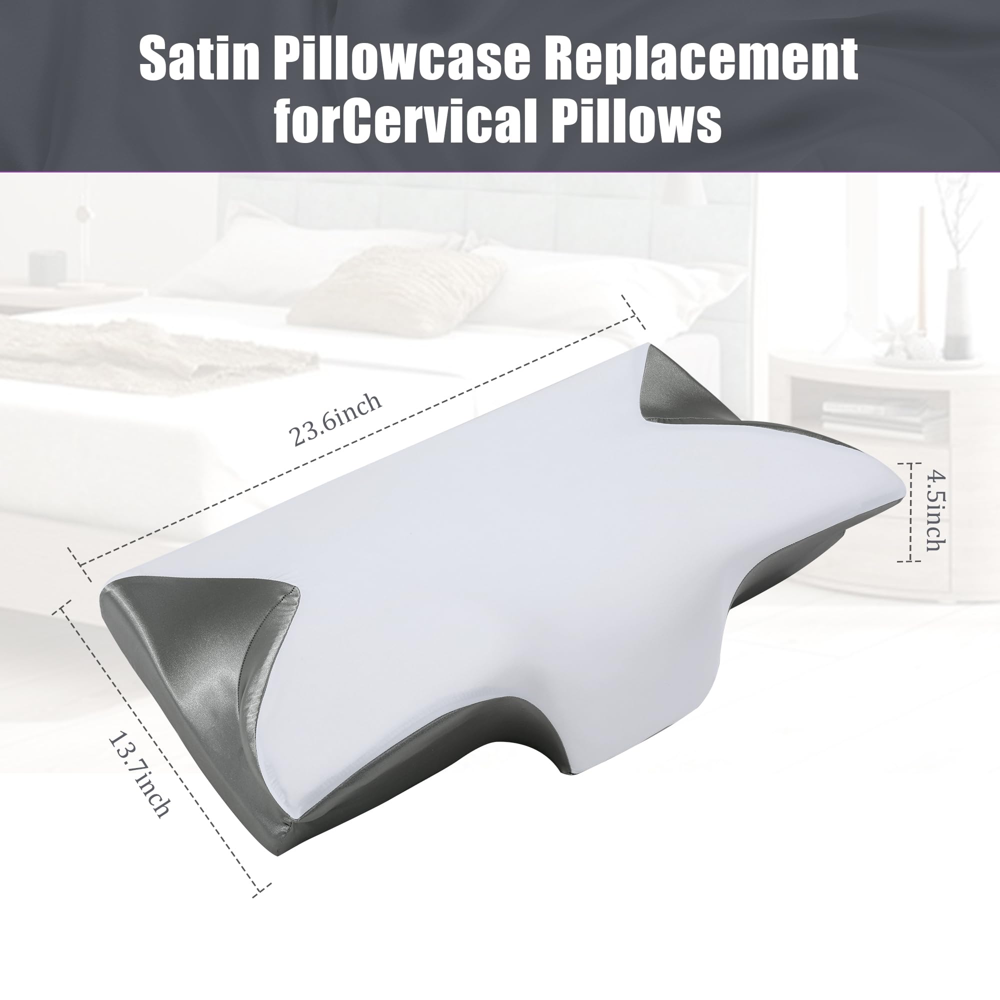 2 Pack Satin Cervical Pillow Case,Pillowcase for Cervical Pillow,Ergonomic Pillow Case,Cover ONLY