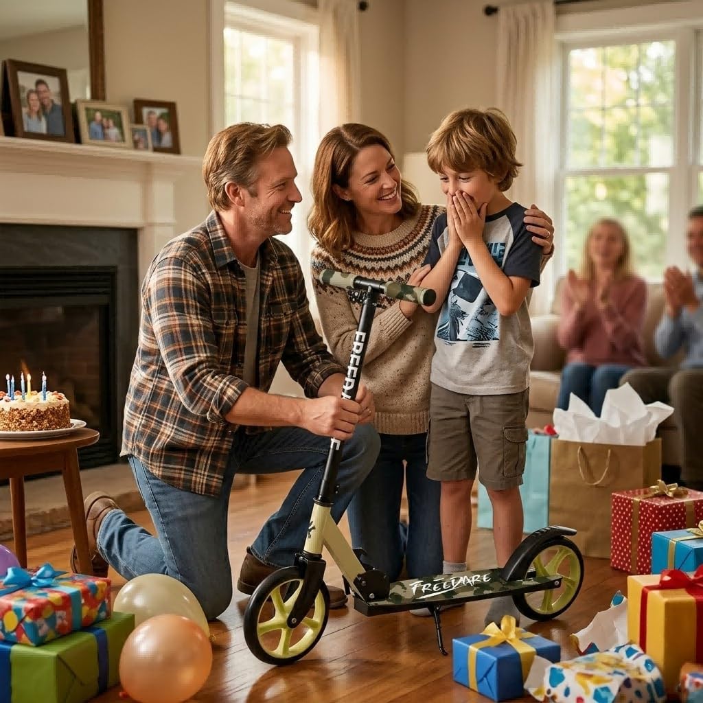 FREEDARE Kick Scooter for Kids & Adults Ages 8+, Foldable Teen Scooter with 2 Big 8-inch Wheels and 4-Level Adjustable Handlebar, Max Load 220 LBS