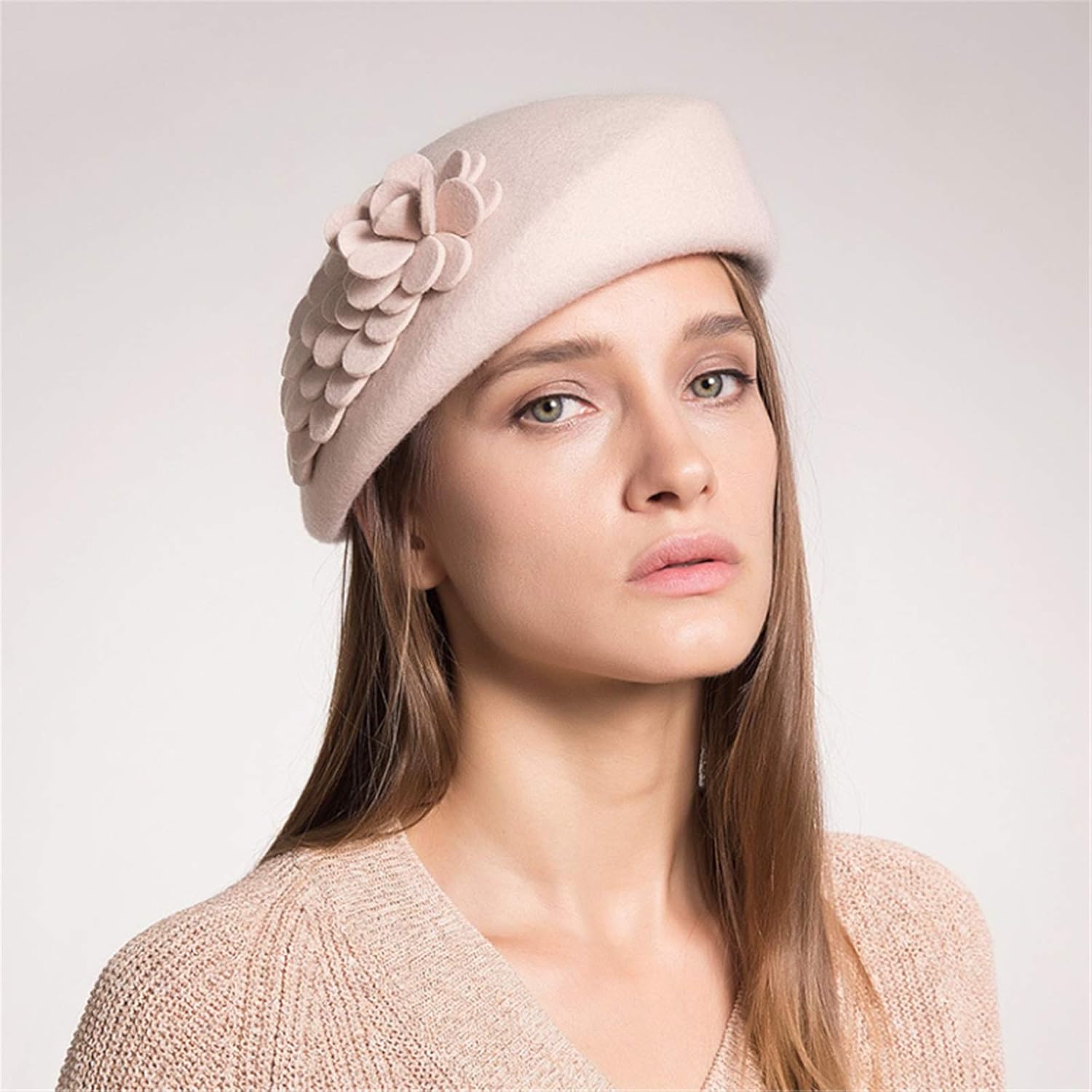 軽量レディースシルクハット レディース帽子秋と冬のウールソリッドカラートップハットペインターの帽子 個別デザイン (色 : Nude