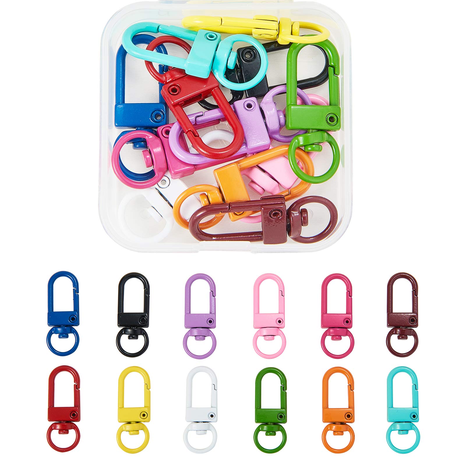 LiQunSweet 12 Pcs 12-Colors Colorful Metal Swivel Clasps Lobster Claw Clasps Swivel Lanyards Trigger Snap Hook Strap Mixed Color for Keychain Key Rings Findings Crafts DIY Accessories - 1.3 Inches