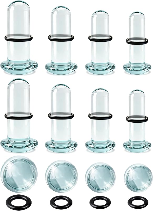 WINSENET Kit com 8 plugs de vidro para alargamento de orelha, 4,5 mm a 6 mm, com anéis de borracha