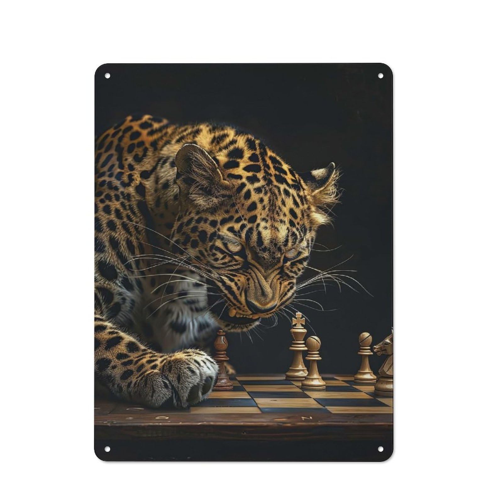Junmoney Leopard Chess Retro Tin Sign 40X30cm For Garage Or Workshop, For Furnishing A New Garage And Workshop With Retro Decor