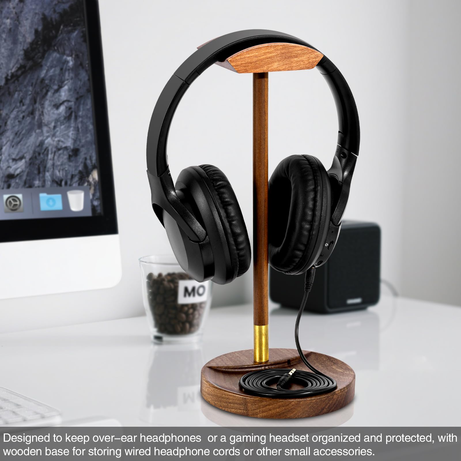 Support de Casque pour Bureau, Support de Casque de Jeu en Bois Massif, Support Universel en Bois avec Base de Rangement pour Airpod Max et Plus Encore