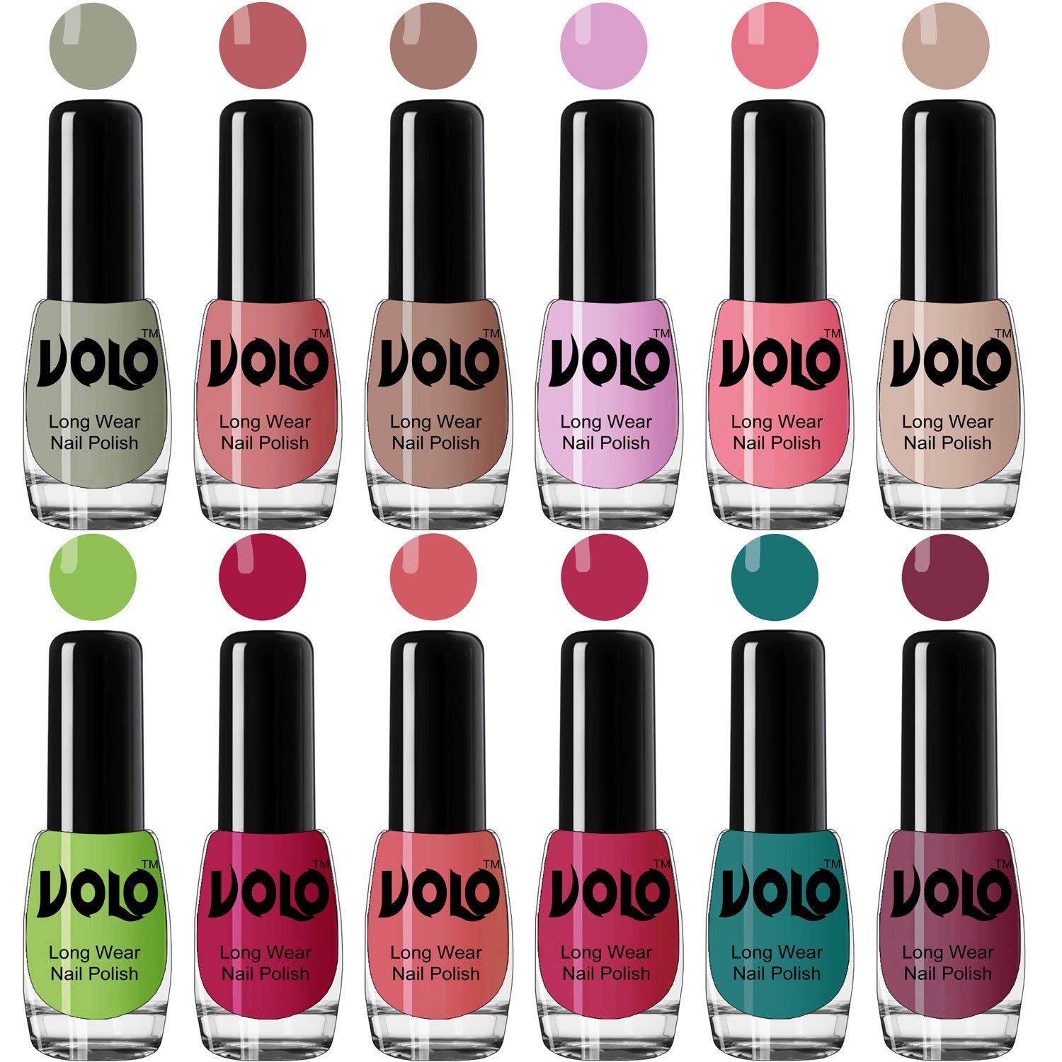 Volo Best Affordable Gloss Nail Polish Combo 12 Pcs Full Year Collection(Nude, Pink, Nude, Purple, Pink, Nude, Green, Magenta, Peach, Pink, Green, Pink) 60 ML