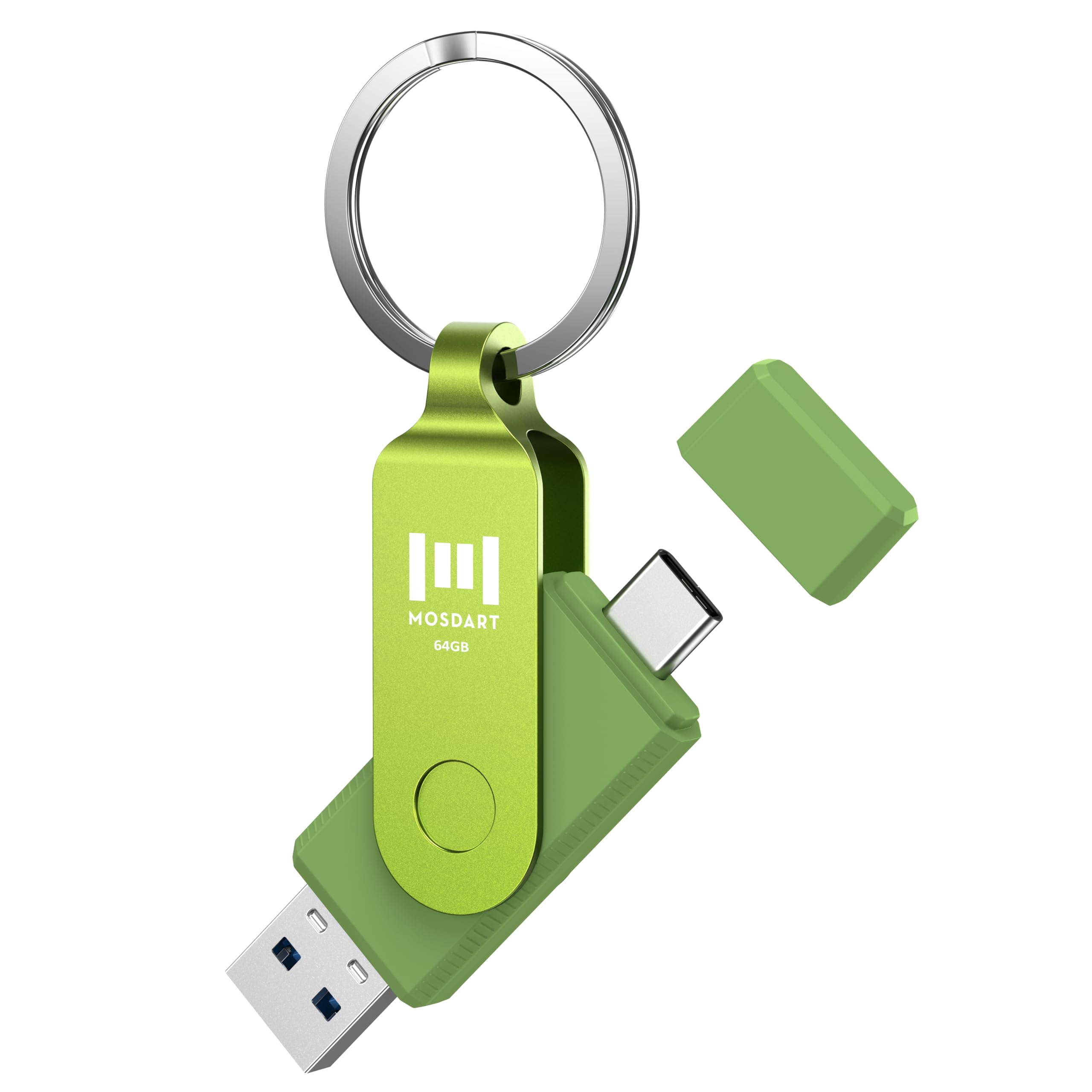 MOSDART 64GB USB3.1 Fast Speed C and A Dual Flash Drive, exFAT Memory Stick with Keychain and LED Indicator, for iPhone 15,16,17, Android Phone, iPad,