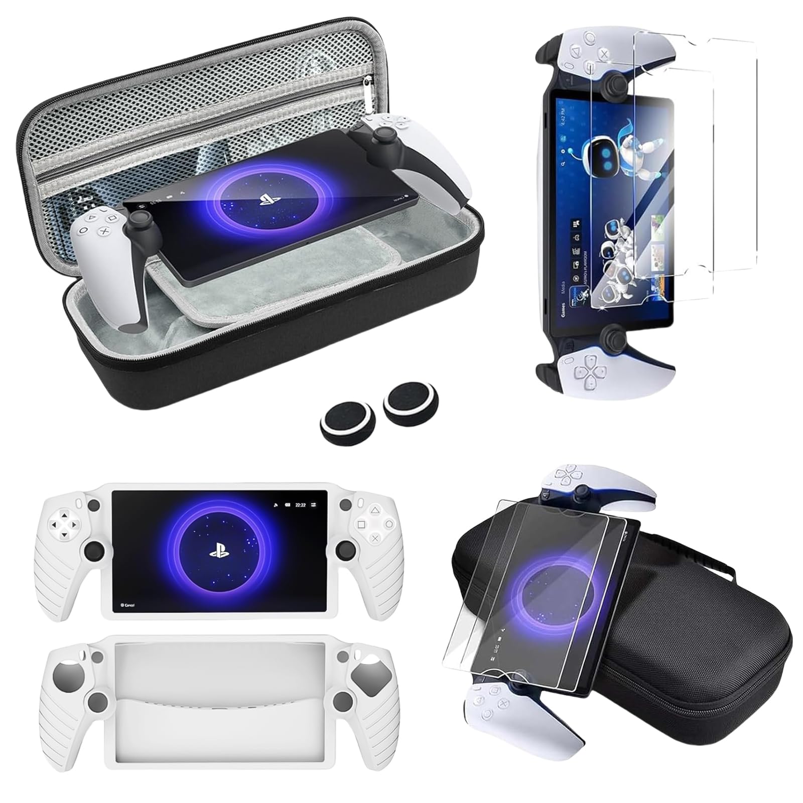 AriKroii 6 in 1 Set di Accessori per PlayStation Portal,Custodia per PS Portal Remote Player,per PS Portal Storage Bag,Cover per PS Portal,2 Confezioni di Pellicola per lo Schermo in Vetro Temperato